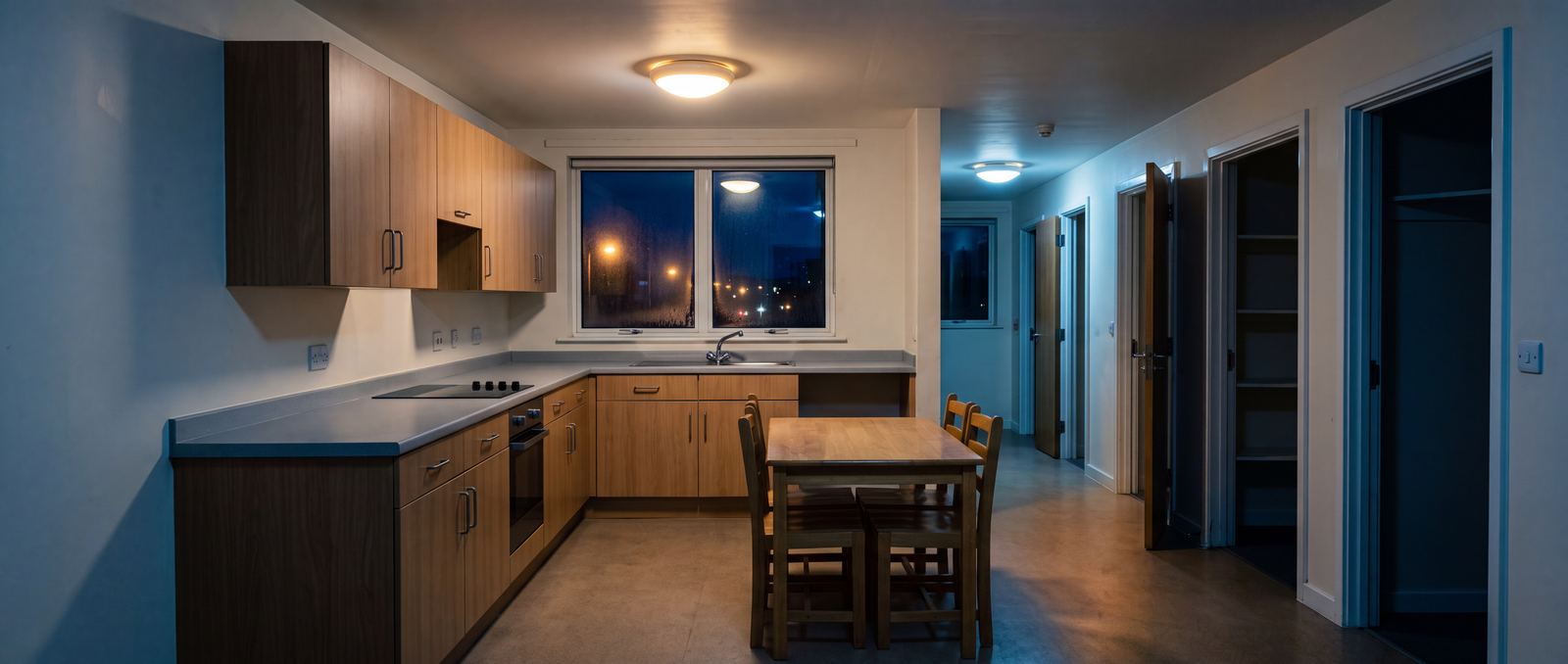 Stripped student kitchen during summer turnaround